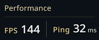 Complete Performance widget with illustrative FPS and connection latency readings